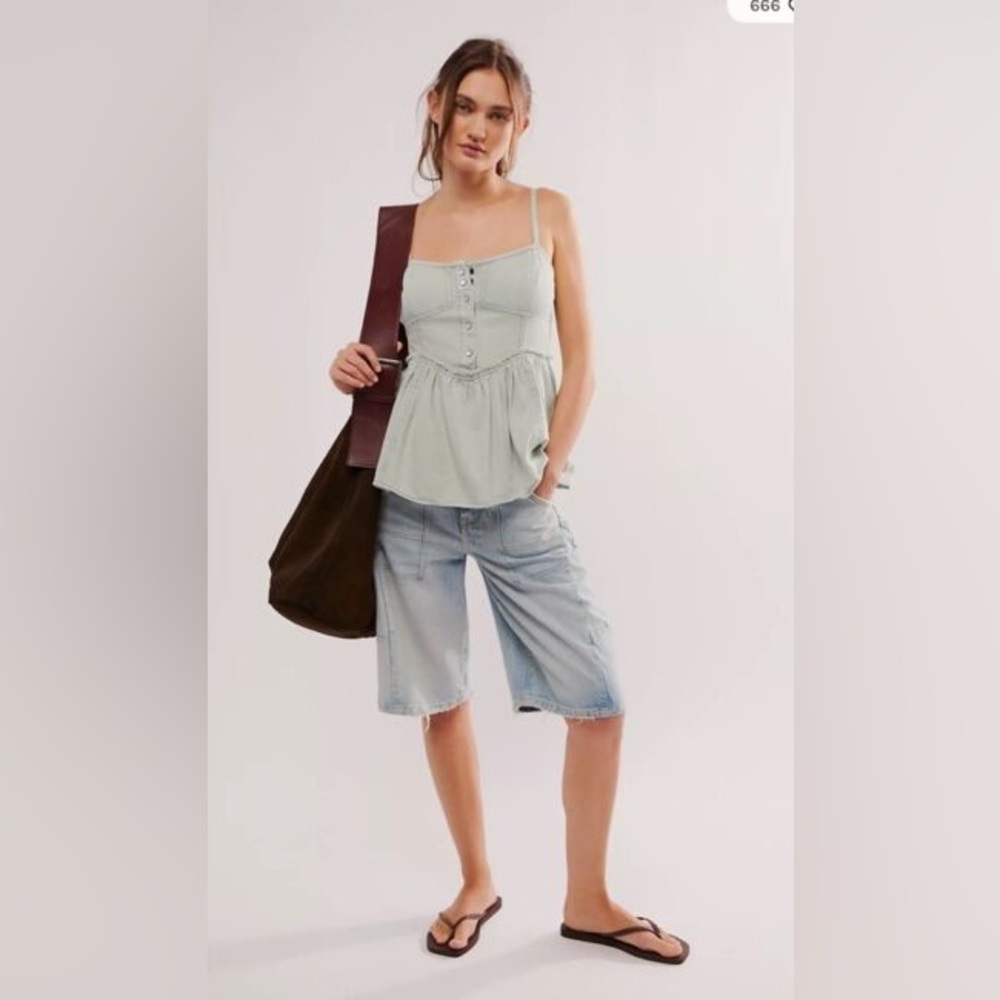 New We The Free by Free People Reworked Denim Babydoll Tank Top Blouse sz S